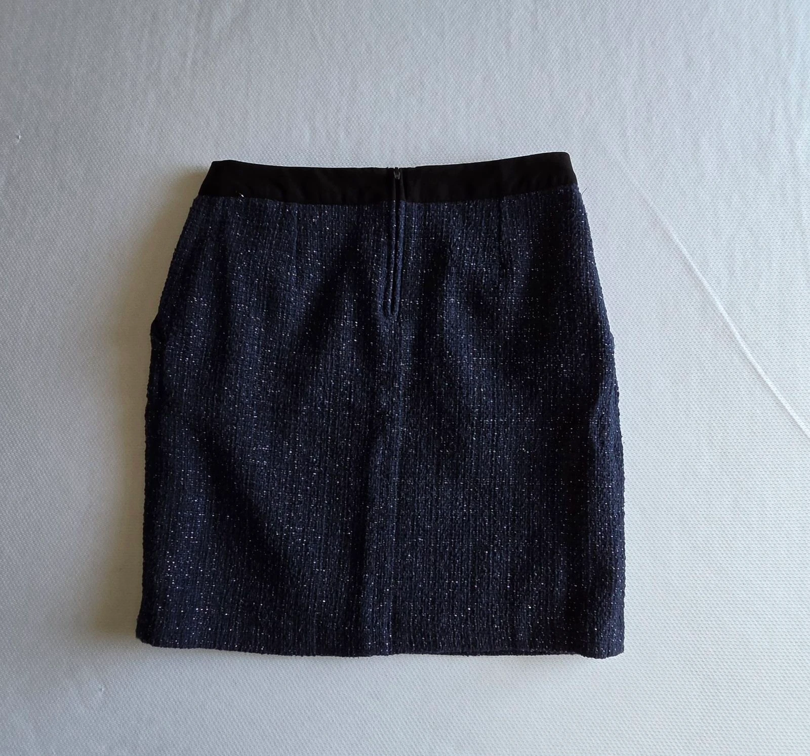 Korte tweed rok marineblauw en gouden draad Camaïeu Maat 34 XS gevoerd – photo 3